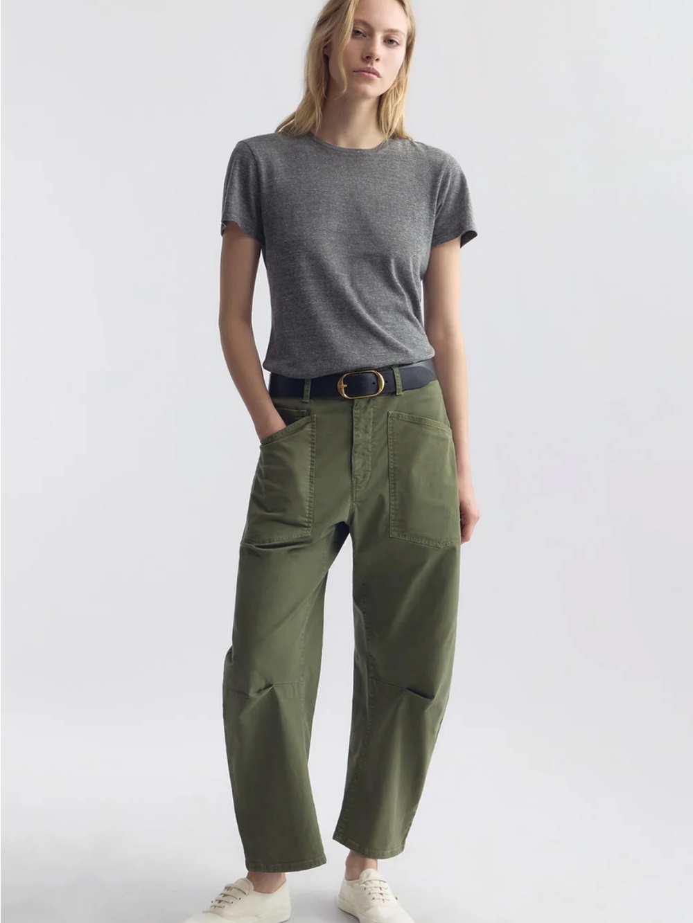 Nili Lotan Olive Green Barrel Leg Shon pants
